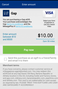 How to earn points for Gap via the Mileage Plus X app